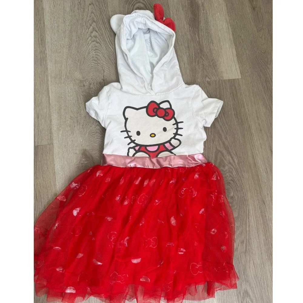 Hello Kitty Sanrio Girls Hooded Tulle Dress White Red Size XS 4/5